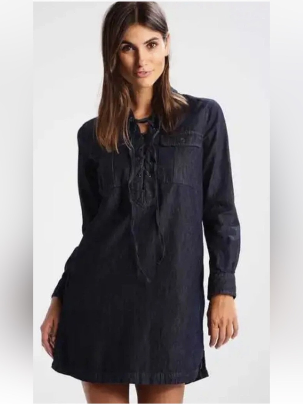 Denim and Supply Ralph Lauren Women's Dark Wash Denim Lace-up Mini Shirt Dress S